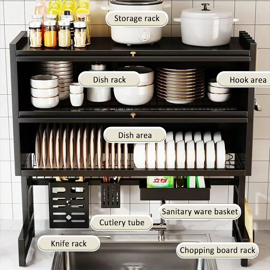 Double Cabinet Over-the-Sink Dish Drying Rack  | Carbon Steel Material  | Premium Quality  & Rust-Free