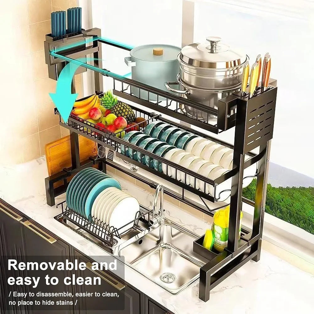 2-Layer Adjustable Over-the-Sink Dish Drying Rack  | Carbon Steel Material  | Premium Quality  & Rust-Free