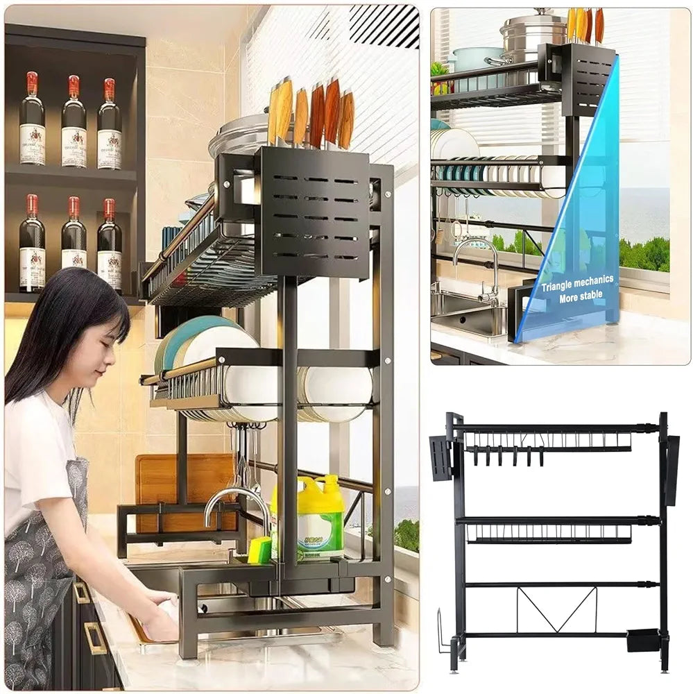 2-Layer Adjustable Over-the-Sink Dish Drying Rack  | Carbon Steel Material  | Premium Quality  & Rust-Free