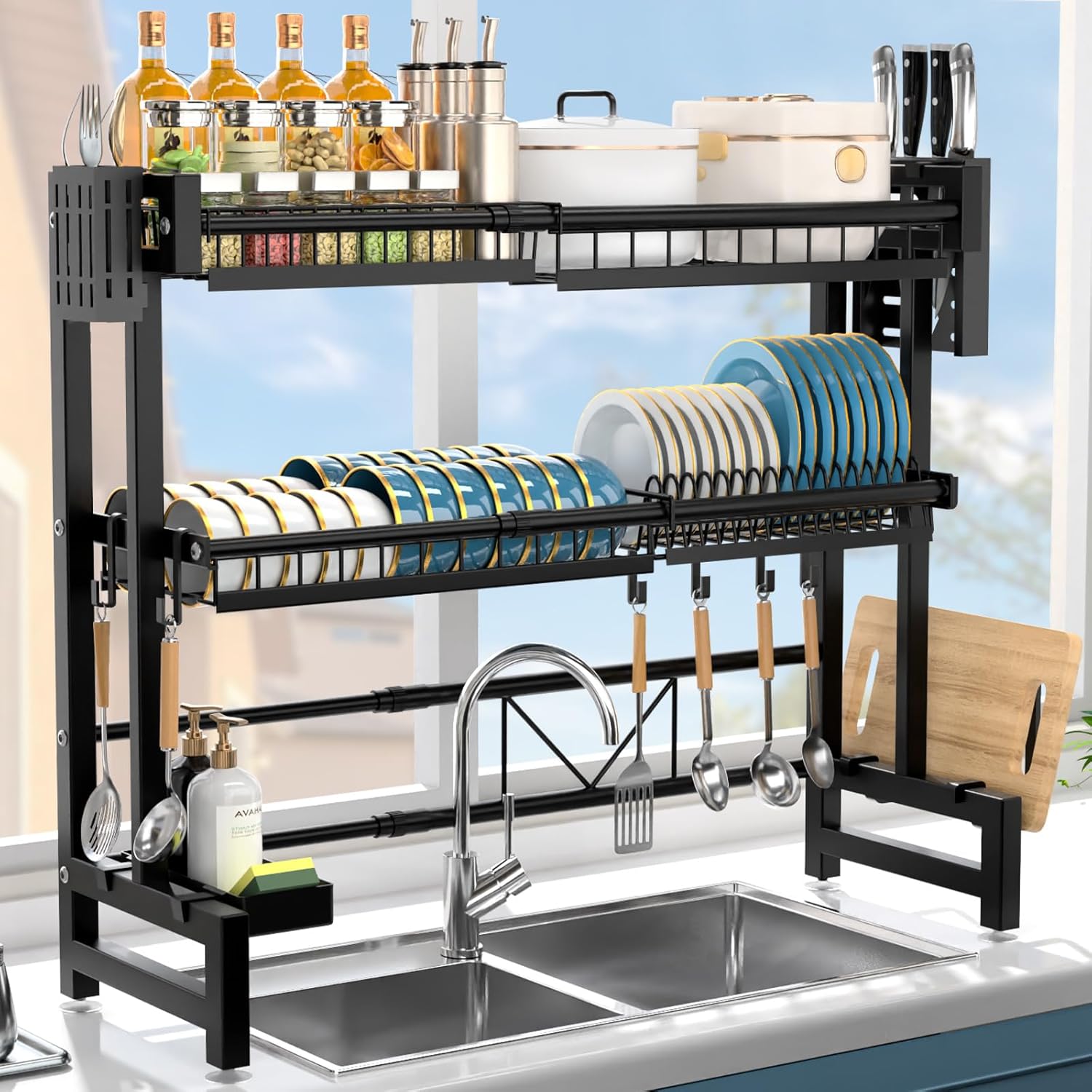 2-Layer Adjustable Over-the-Sink Dish Drying Rack  | Carbon Steel Material  | Premium Quality  & Rust-Free