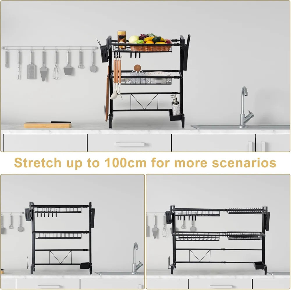 2-Layer Adjustable Over-the-Sink Dish Drying Rack  | Carbon Steel Material  | Premium Quality  & Rust-Free