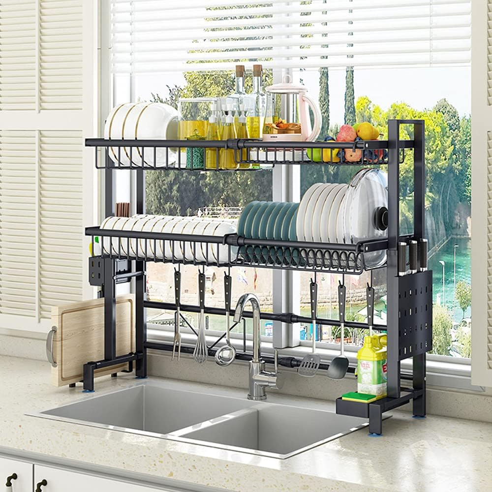 2-Layer Adjustable Over-the-Sink Dish Drying Rack  | Carbon Steel Material  | Premium Quality  & Rust-Free